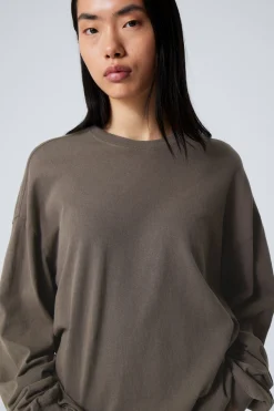 Weekday LONG-SLEEVED OVERSIZED T-SHIRT washed dark mole Shop