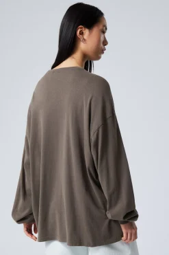 Weekday LONG-SLEEVED OVERSIZED T-SHIRT washed dark mole Shop
