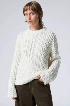 Weekday LOOSE CABLE-KNIT SWEATER white Cheap
