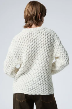 Weekday LOOSE CABLE-KNIT SWEATER white Cheap