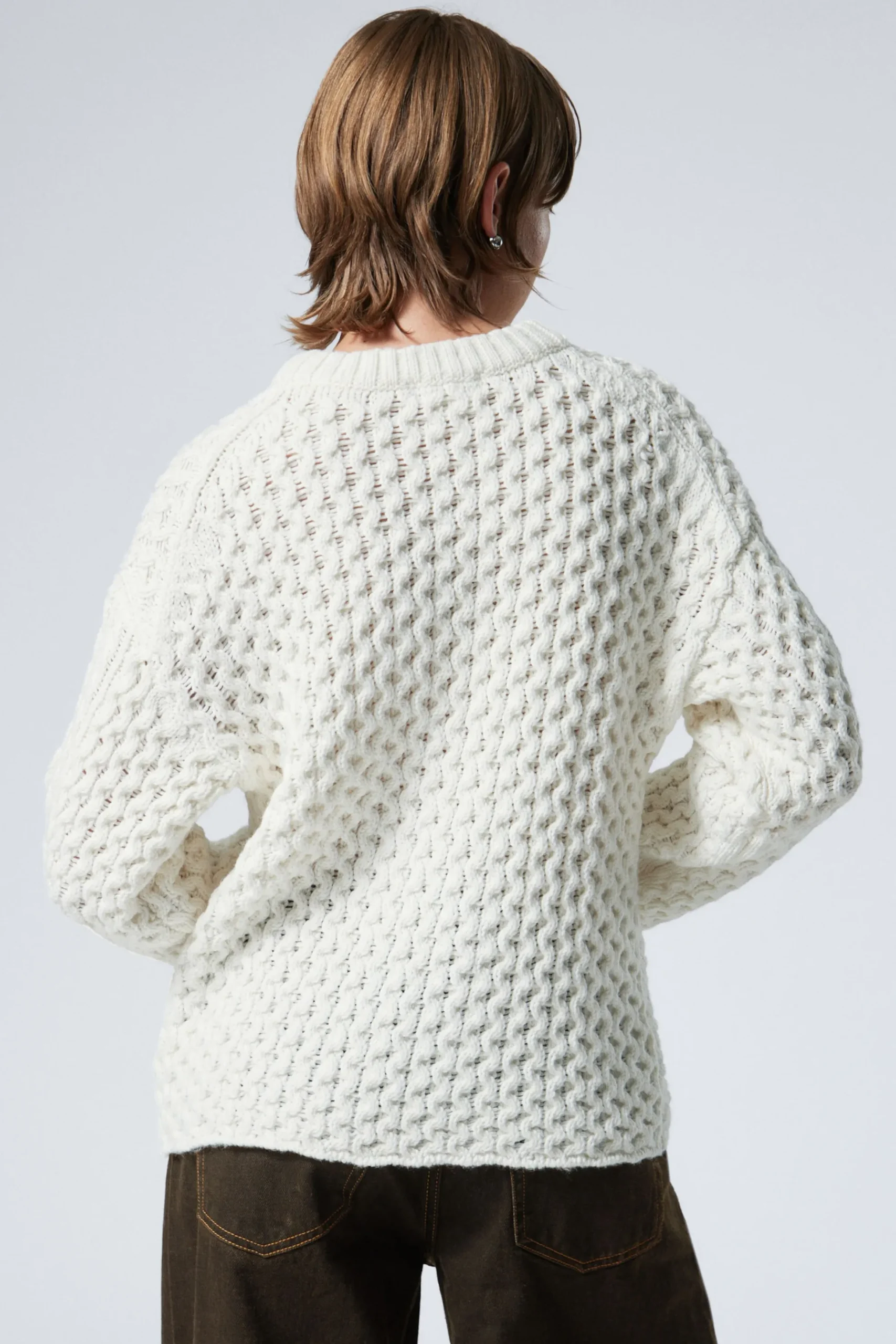 Weekday LOOSE CABLE-KNIT SWEATER white Cheap
