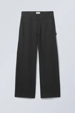 Weekday LOOSE CARPENTER LINEN BLEND TROUSERS dark grey Sale