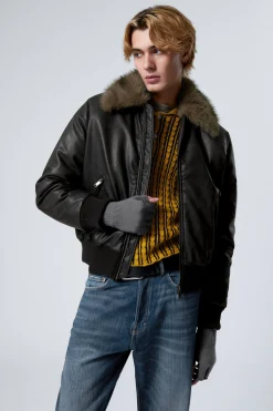 Weekday LOOSE FIT FAUX LEATHER BOMBER JACKET black New