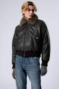 Weekday LOOSE FIT FAUX LEATHER BOMBER JACKET black New