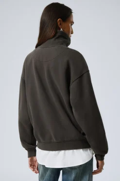 Weekday LOOSE FUNNEL NECK ZIP CARDIGAN washed dark grey Online