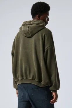 Weekday LOOSE GRAPHIC HEAVYWEIGHT HOODIE dark khaki green heartbeat Outlet