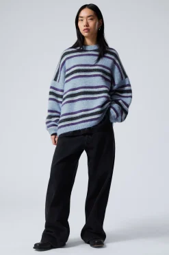 Weekday LOOSE GRAPHIC KNITTED SWEATER blue multi stripe Outlet