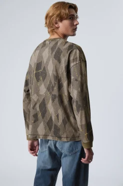 Weekday LOOSE GRAPHIC LONG SLEEVE T-SHIRT dark mole wobbly argyle New