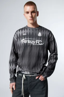 Weekday LOOSE GRAPHIC LONG SLEEVE T-SHIRT dark grey fantazy fc Best