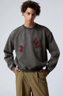 Weekday LOOSE GRAPHIC SWEATSHIRT washed black down to earth Flash Sale
