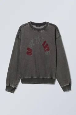 Weekday LOOSE GRAPHIC SWEATSHIRT washed black down to earth Flash Sale