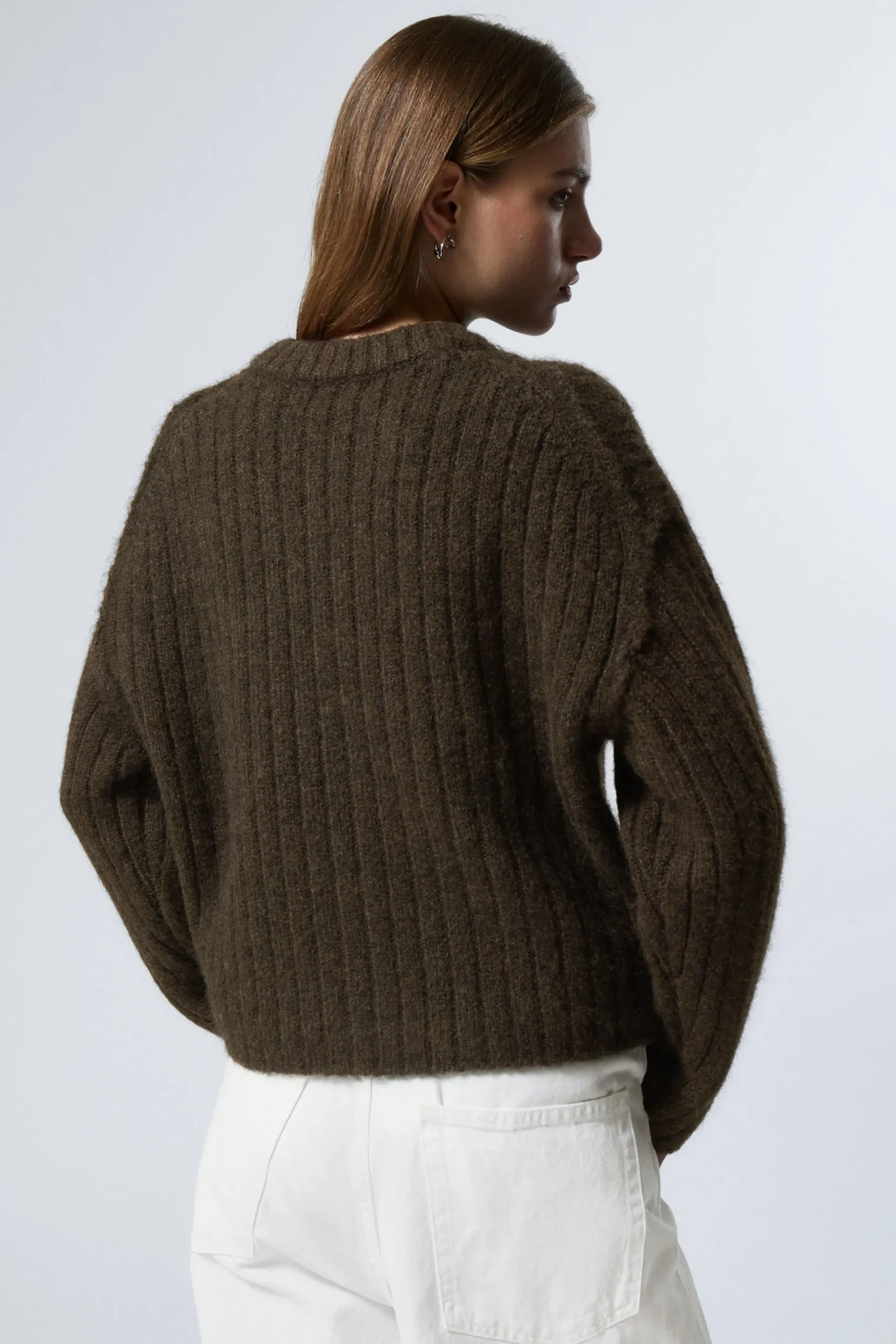 Weekday LOOSE KNITTED CARDIGAN dark brown melange Cheap
