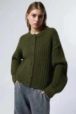 Weekday LOOSE KNITTED CARDIGAN dark khaki green Sale