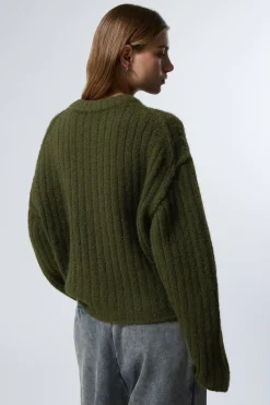 Weekday LOOSE KNITTED CARDIGAN dark khaki green Sale