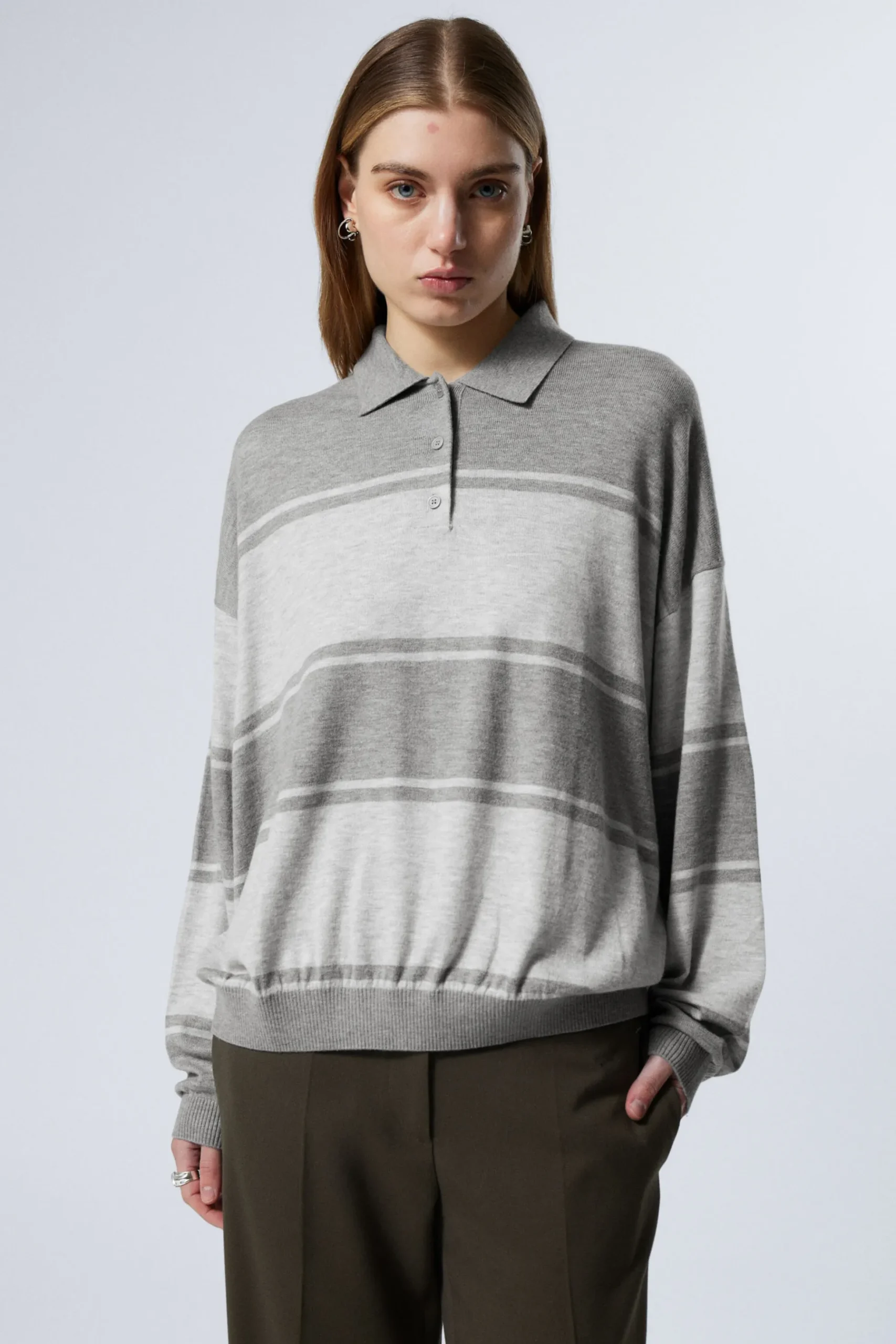 Weekday LOOSE KNITTED PIQUE SWEATER grey stripe Fashion