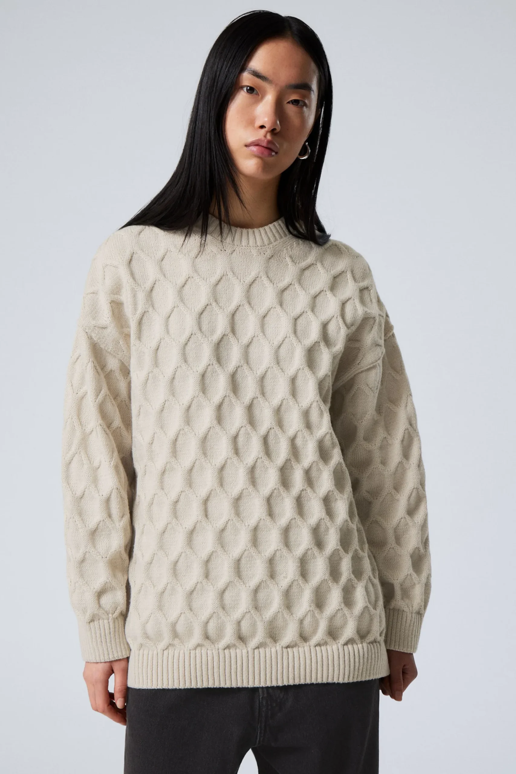 Weekday LOOSE KNITTED STRUCTURE SWEATER light mole Best