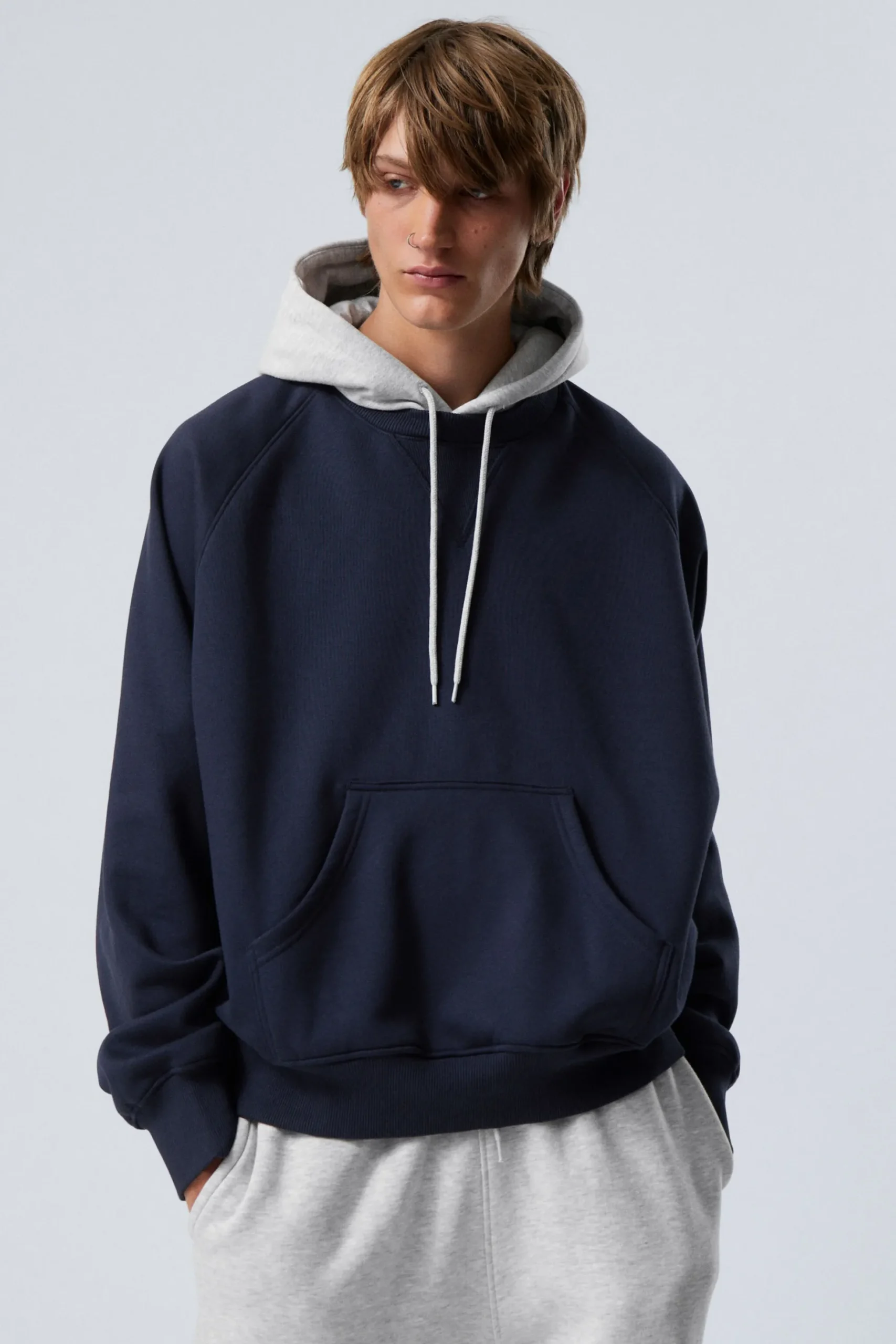 Weekday LOOSE RAGLAN HOODIE dark blue/grey Best Sale