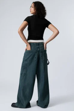 Weekday LOOSE REGULAR WAIST WIDE CARPENTER JEANS petrol blue Best Sale