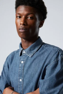 Weekday LOOSE SHORT SLEEVE DENIM SHIRT blue Cheap