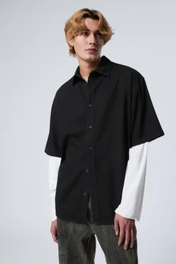 Weekday LOOSE SHORT SLEEVE DENIM SHIRT black rinse Store