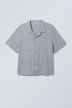 Weekday LOOSE SHORT SLEEVE LINEN BLEND SHIRT dusty blue Cheap