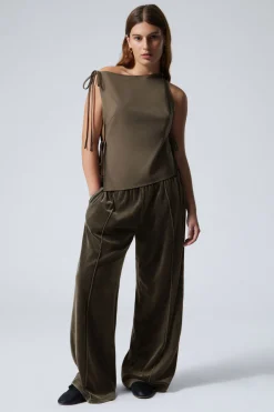 Weekday LOOSE WASHED VELVET TRACK TROUSERS washed black Flash Sale