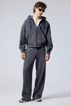 Weekday LOOSE ZIP HOODIE washed dark blue Clearance