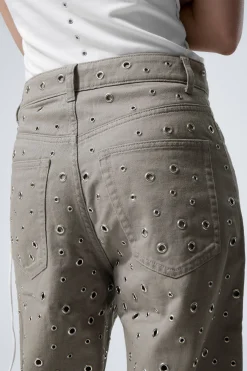 Weekday LOW WAIST LOOSE WIDE LEG EYELET TWILL TROUSERS dusty mole Cheap