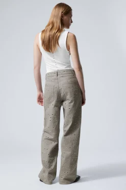 Weekday LOW WAIST LOOSE WIDE LEG EYELET TWILL TROUSERS dusty mole Cheap