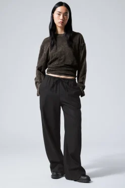 Weekday MIA LINEN MIX TROUSERS black Flash Sale