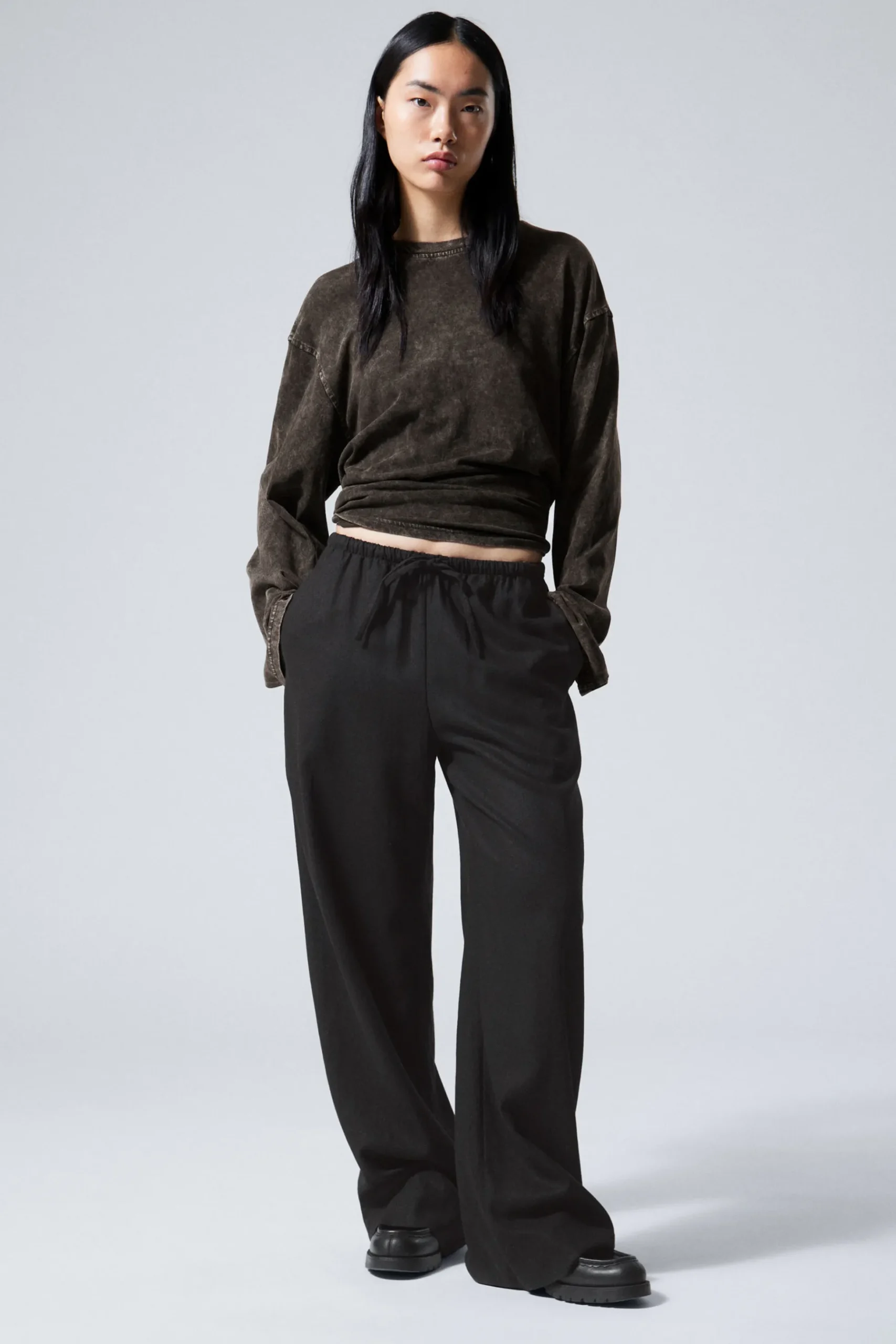 Weekday MIA LINEN MIX TROUSERS black Flash Sale