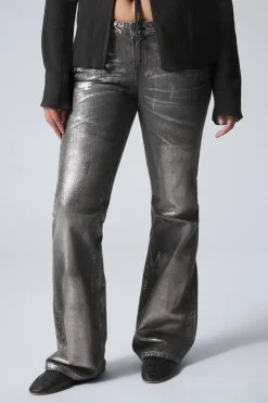 Weekday NOVA FOIL LOW SLIM BOOTCUT JEANS metal grey Shop