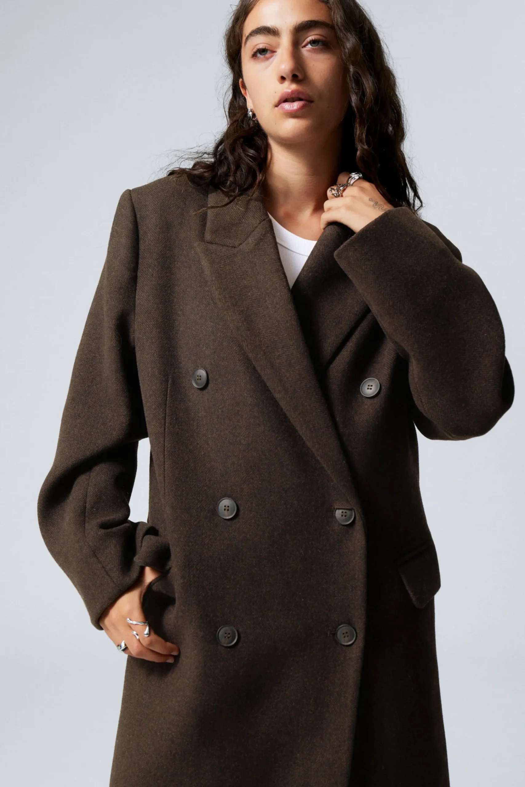 Weekday OVERSIZED DOUBLE-BREASTED WOOL-BLEND COAT dark brown Discount
