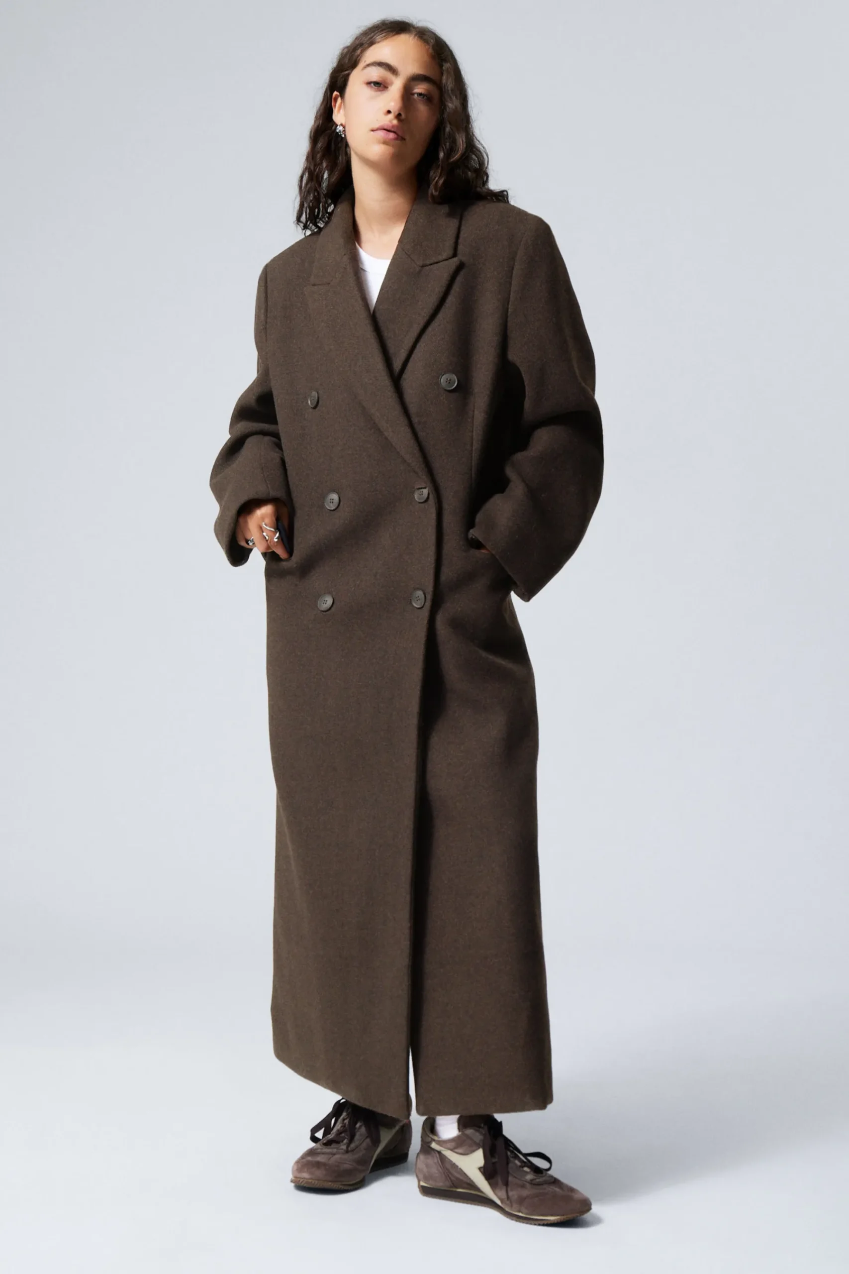 Weekday OVERSIZED DOUBLE-BREASTED WOOL-BLEND COAT dark brown Discount