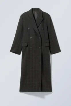 Weekday OVERSIZED DOUBLE-BREASTED WOOL-BLEND COAT black check Store
