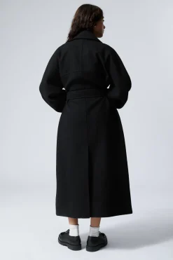 Weekday OVERSIZED DOUBLE-BREASTED WOOL-BLEND COAT black melange Cheap
