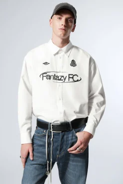 Weekday OVERSIZED GRAPHIC COTTON SHIRT white fantazy fc Hot