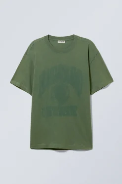 Weekday OVERSIZED GRAPHIC PRINTED T-SHIRT washed dark green Fashion