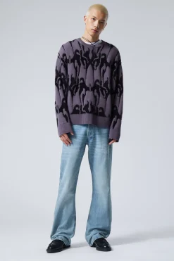 Weekday OVERSIZED HAIRY GRAPHIC KNITTED SWEATER dark lilac Sale