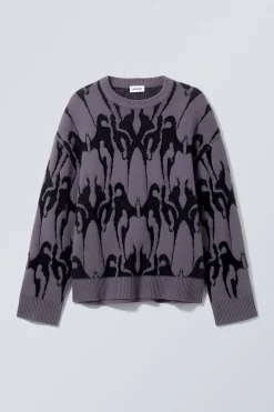 Weekday OVERSIZED HAIRY GRAPHIC KNITTED SWEATER dark lilac Sale