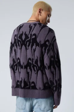 Weekday OVERSIZED HAIRY GRAPHIC KNITTED SWEATER dark lilac Sale