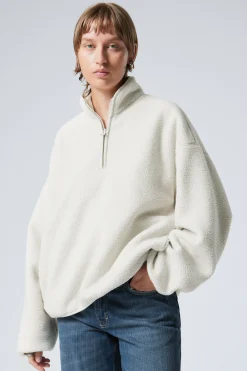 Weekday OVERSIZED HALF-ZIP FLEECE SWEATSHIRT light dusty mole Outlet