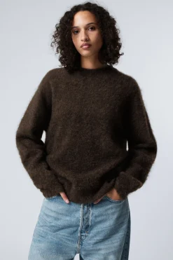 Weekday OVERSIZED KNITTED MOHAIR BLEND SWEATER dark brown melange Hot