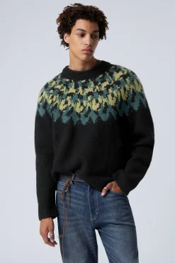 Weekday OVERSIZED KNITTED WOOL-BLEND RAGLAN SWEATER black petrol/yellow pattern Best Sale