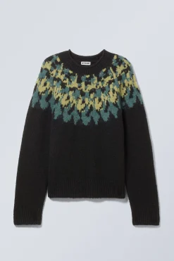 Weekday OVERSIZED KNITTED WOOL-BLEND RAGLAN SWEATER black petrol/yellow pattern Best Sale