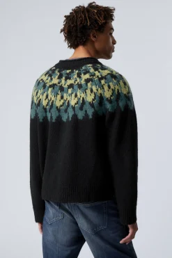 Weekday OVERSIZED KNITTED WOOL-BLEND RAGLAN SWEATER black petrol/yellow pattern Best Sale