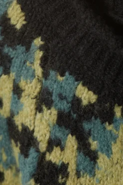 Weekday OVERSIZED KNITTED WOOL-BLEND RAGLAN SWEATER black petrol/yellow pattern Best Sale