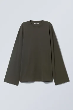 Weekday OVERSIZED LONG SLEEVE T-SHIRT dark khaki green Cheap