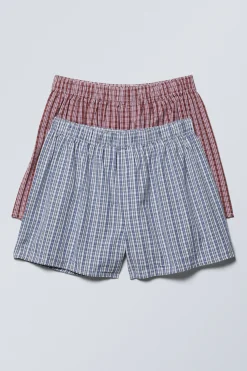 Weekday 2-PACK BOXER SHORTS purple checks blue checks Clearance