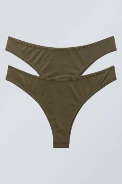 Weekday 2-PACK CHEEKY MODAL BRAZILIAN BRIEFS dark khaki green Cheap